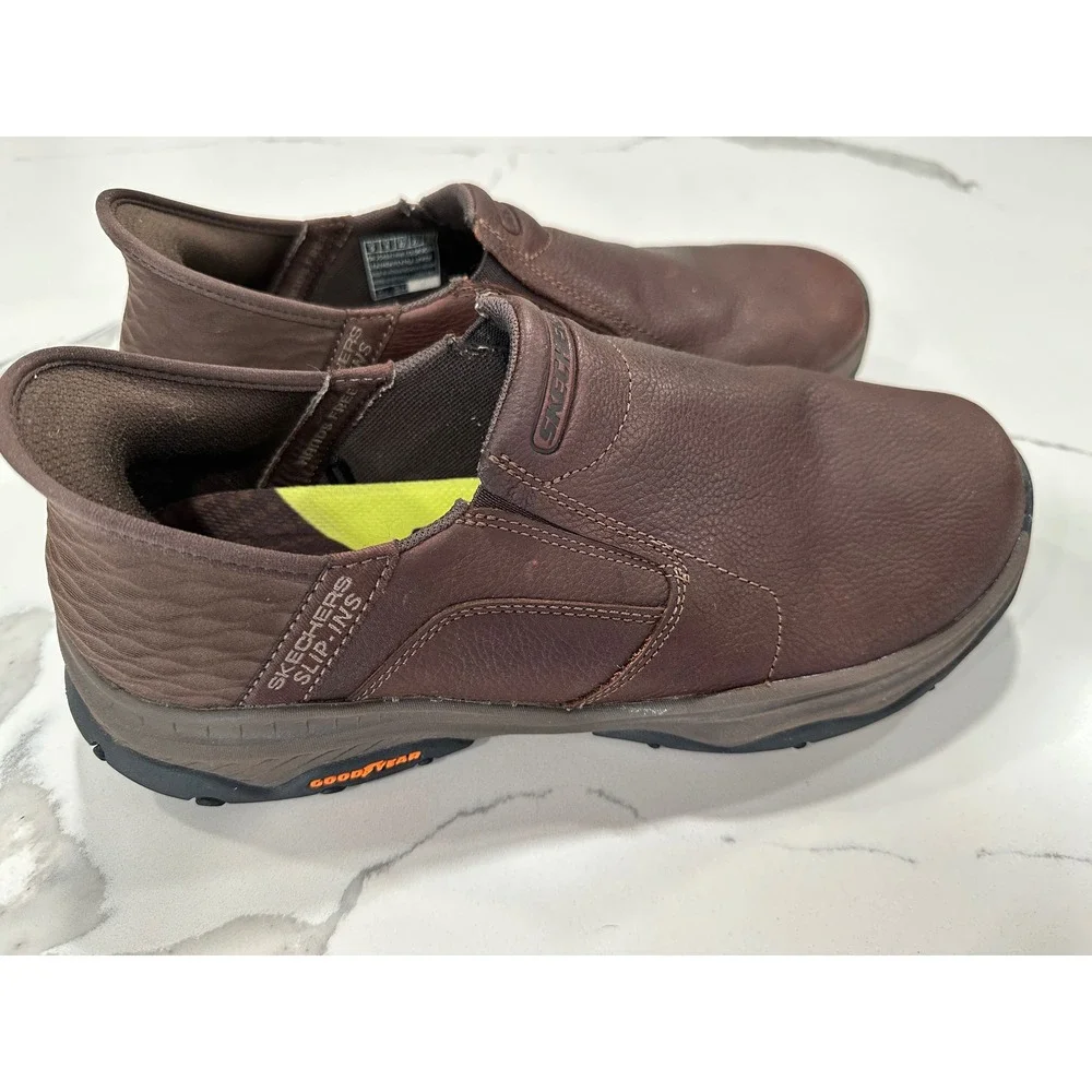 Skechers Slip-ins Steady Grip Mens 9 Extra Wide Brown Leather Goodyear